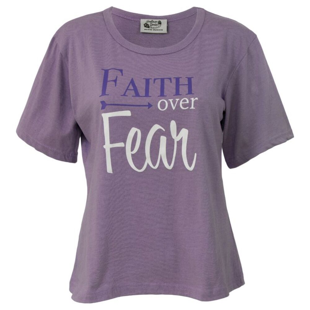 Sunflower Garden Faith over Fear Women's Short Sleeve T-Shirt in Lavender, Large